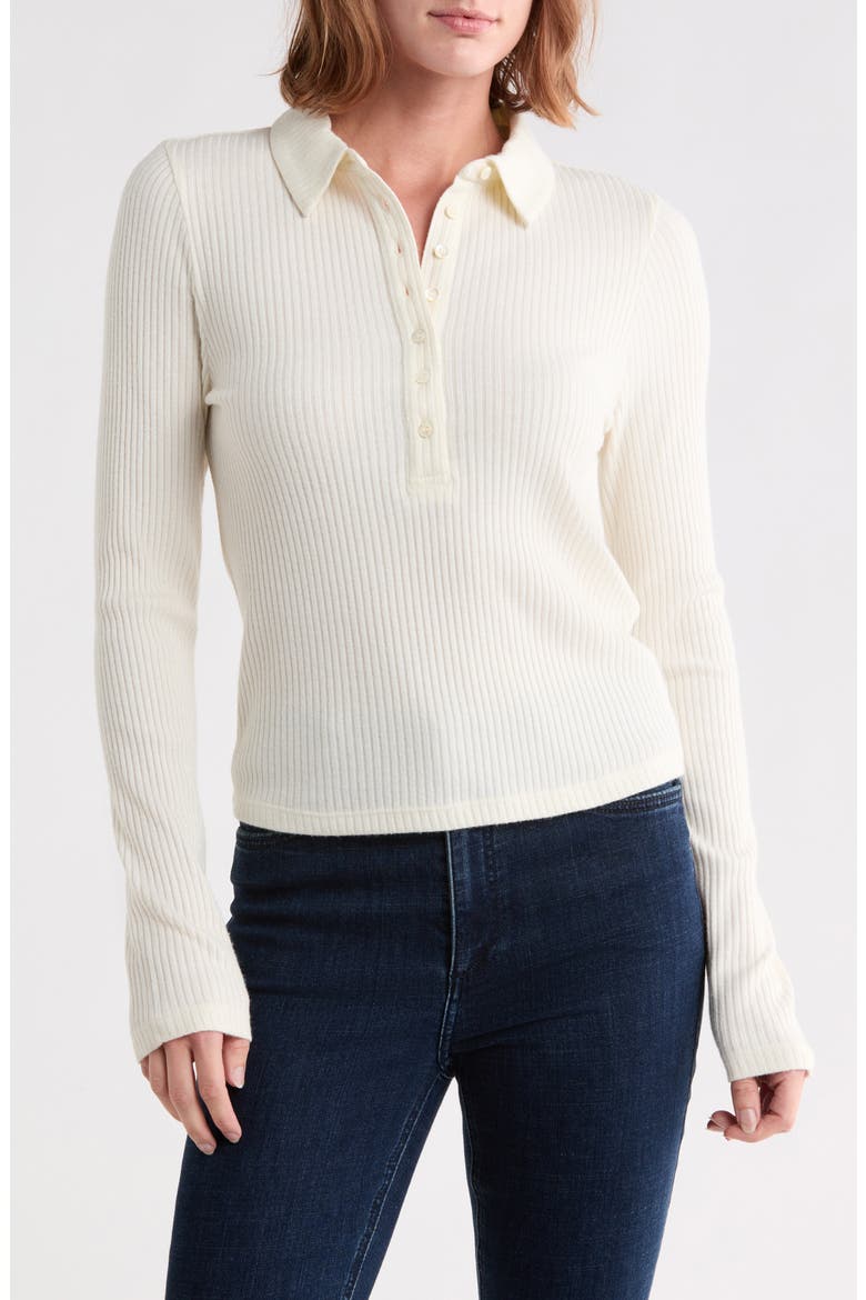 Eden Ribbed Long Sleeve Polo Top, Main, color, IVORY