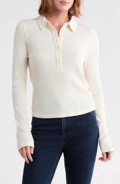 Eden Ribbed Long Sleeve Polo Top