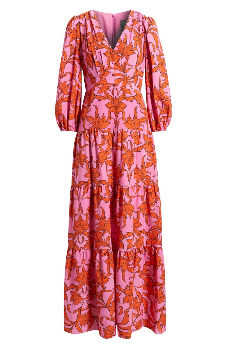 Vince Camuto Print Long Sleeve Ruffle Hem Maxi Dress, Alternate, color,