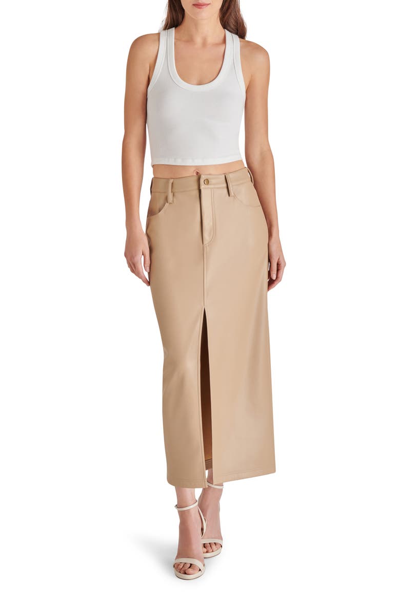 Avani Faux Leather Midi Skirt, Alternate, color, CAMEL