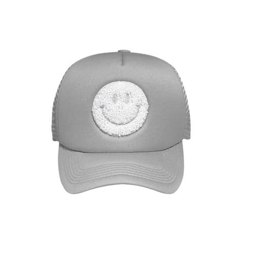 Totalee Gift Smiley Chenille Patch Trucker Hat Cotton Grey In Gray