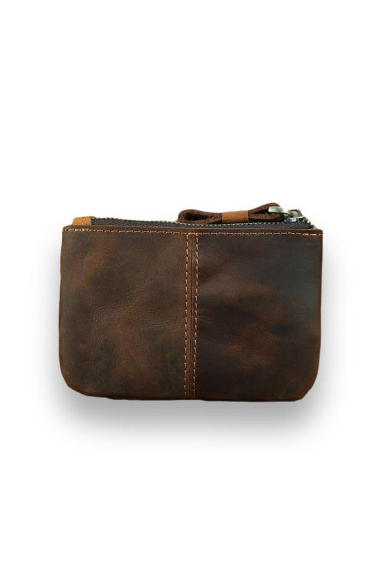 The Cael | Handmade Leather Coin Purse with Zipper, Main, color, Brown