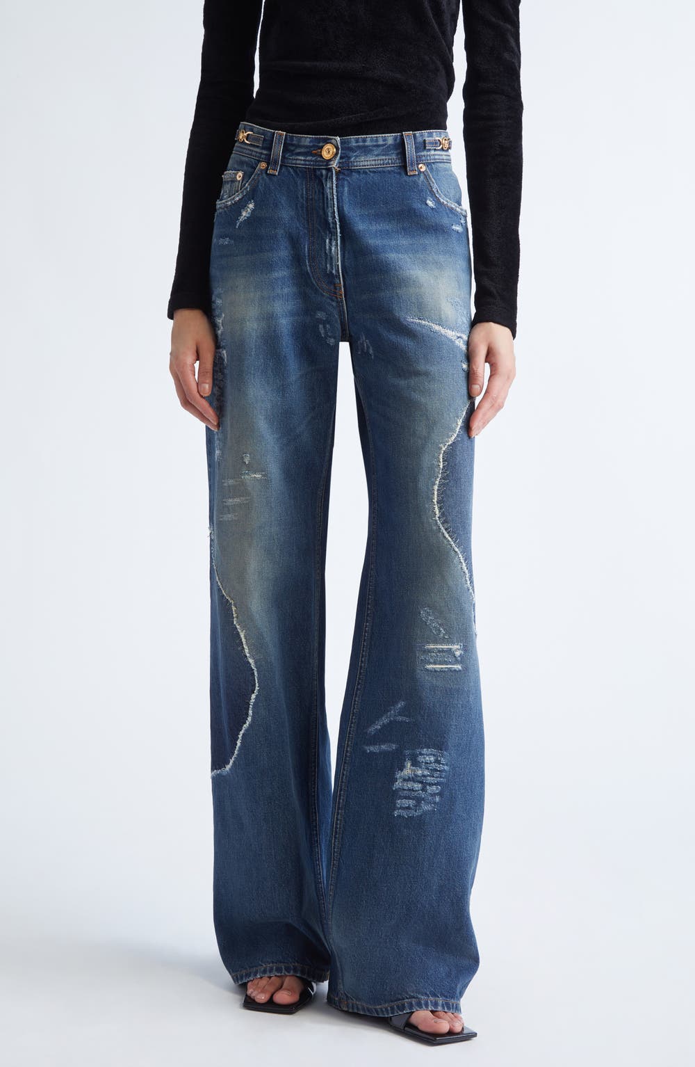 Medusa '95 Distressed Boyfriend Jeans, color, MEDIUM BLUE