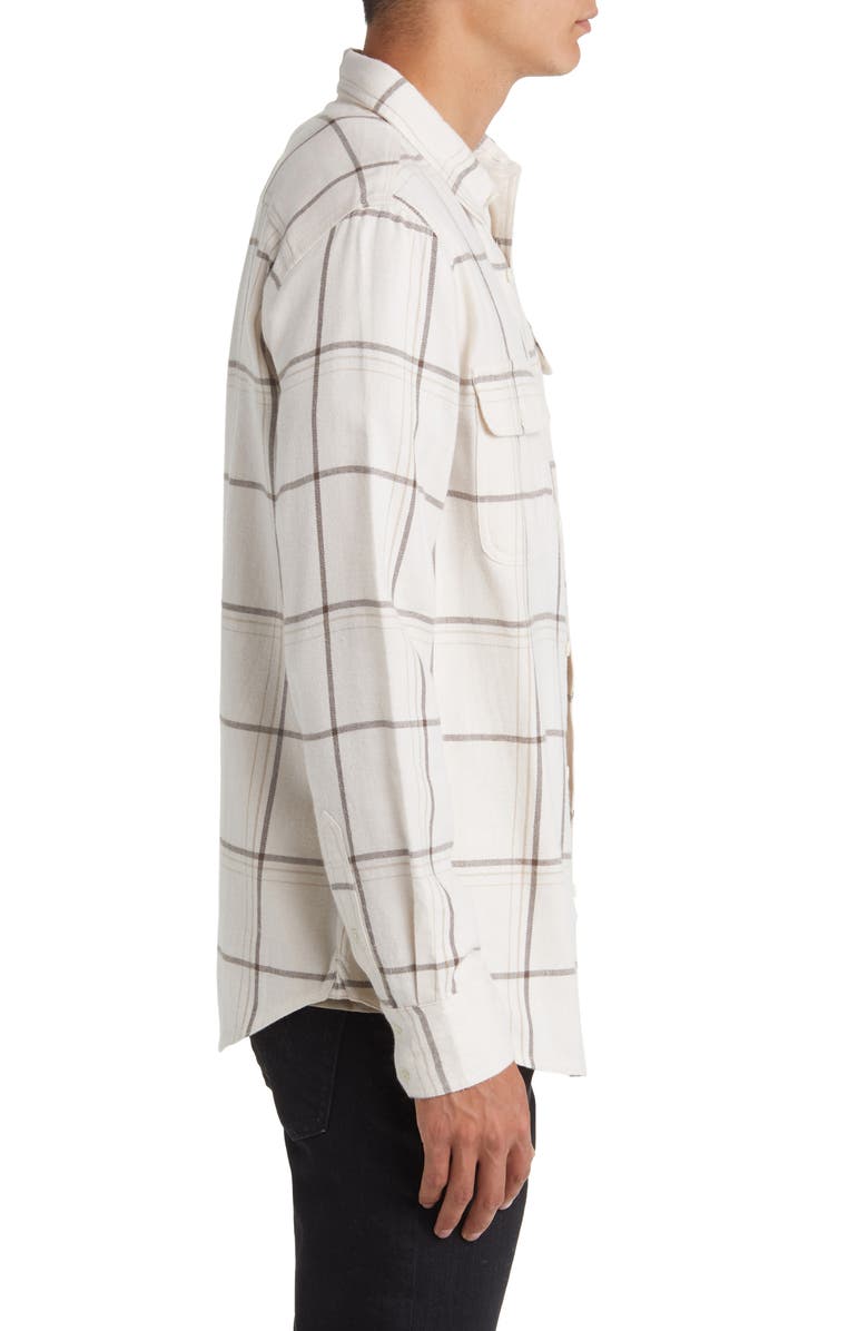 Treasure & Bond Trim Fit Plaid Flannel Shirt, Alternate, color, Ivory- Brown Blanket Check