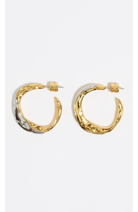 Two-Tone Textured Hoop Earrings