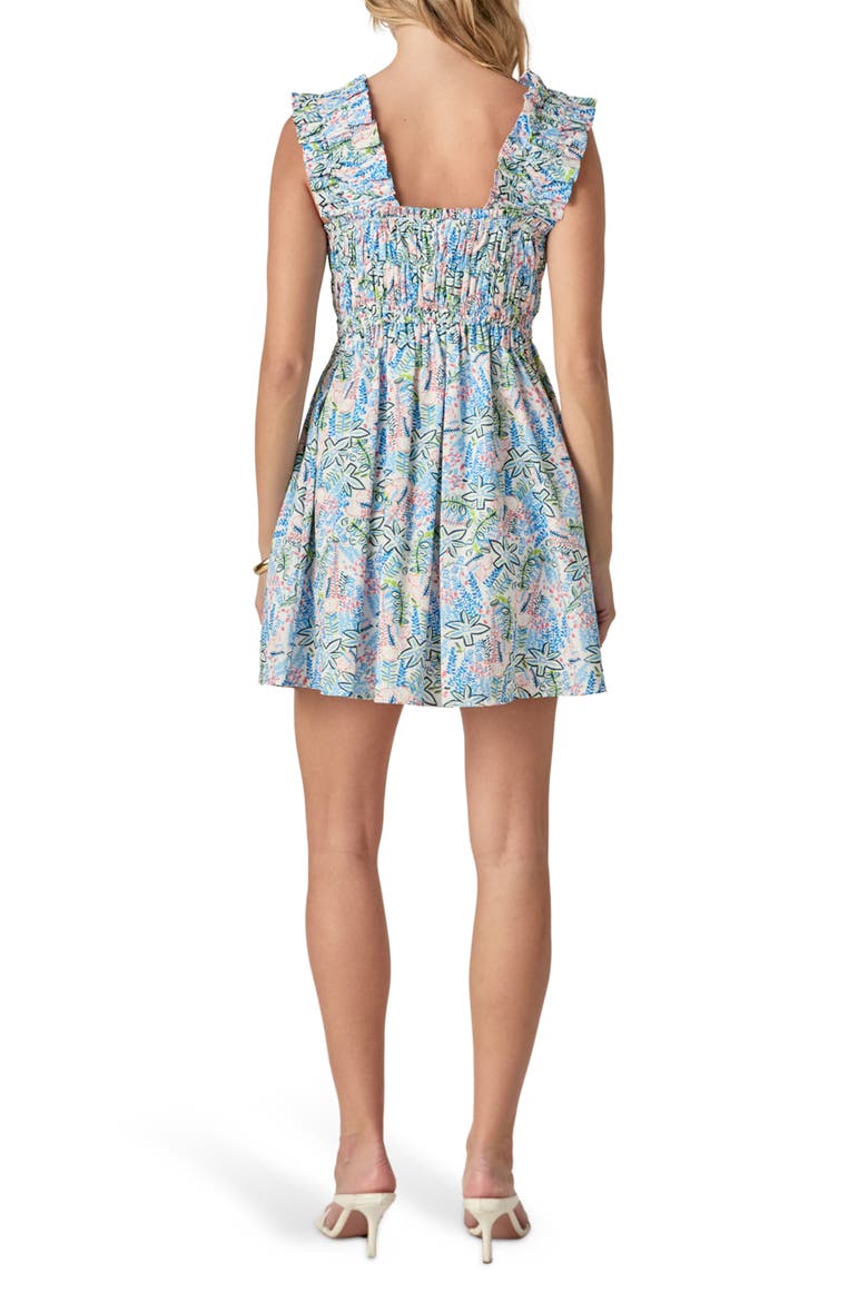 Floral Ruffle Strap Fit & Flare Cotton Minidress, Alternate, color, BLUE MULTI