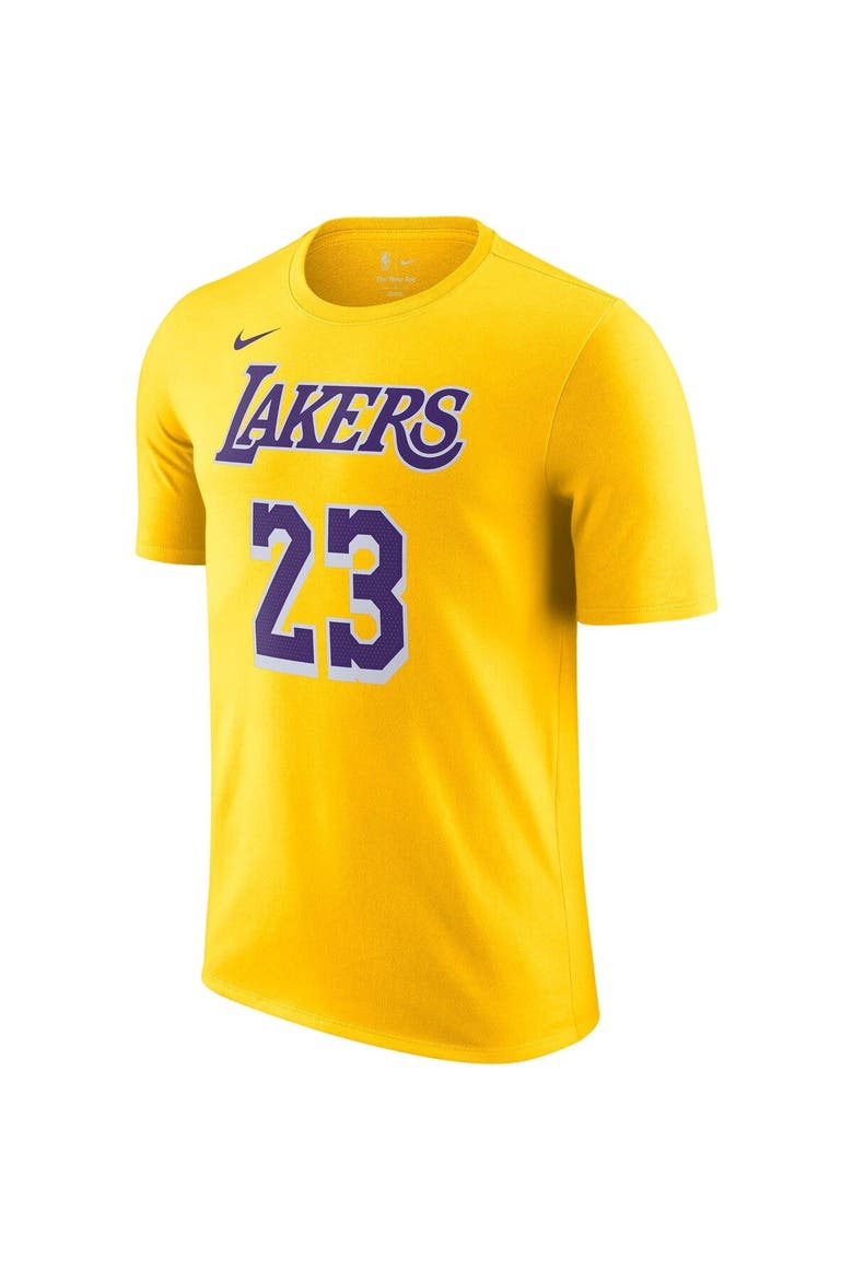 Men's Nike LeBron James Gold Los Angeles Lakers Icon 2022/23 Name & Number T-Shirt, Alternate, color, Gold
