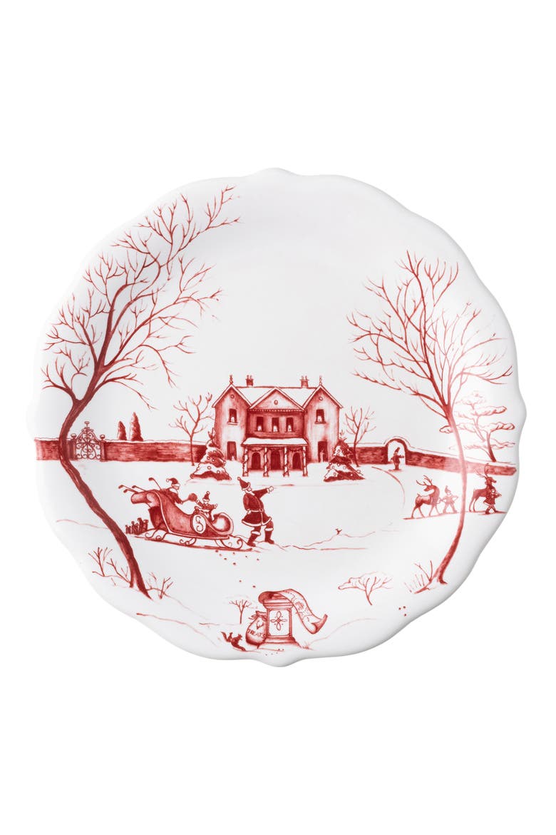 Country Estate Winter Frolic Set of 4 Party Plates, Alternate, color, RUBY