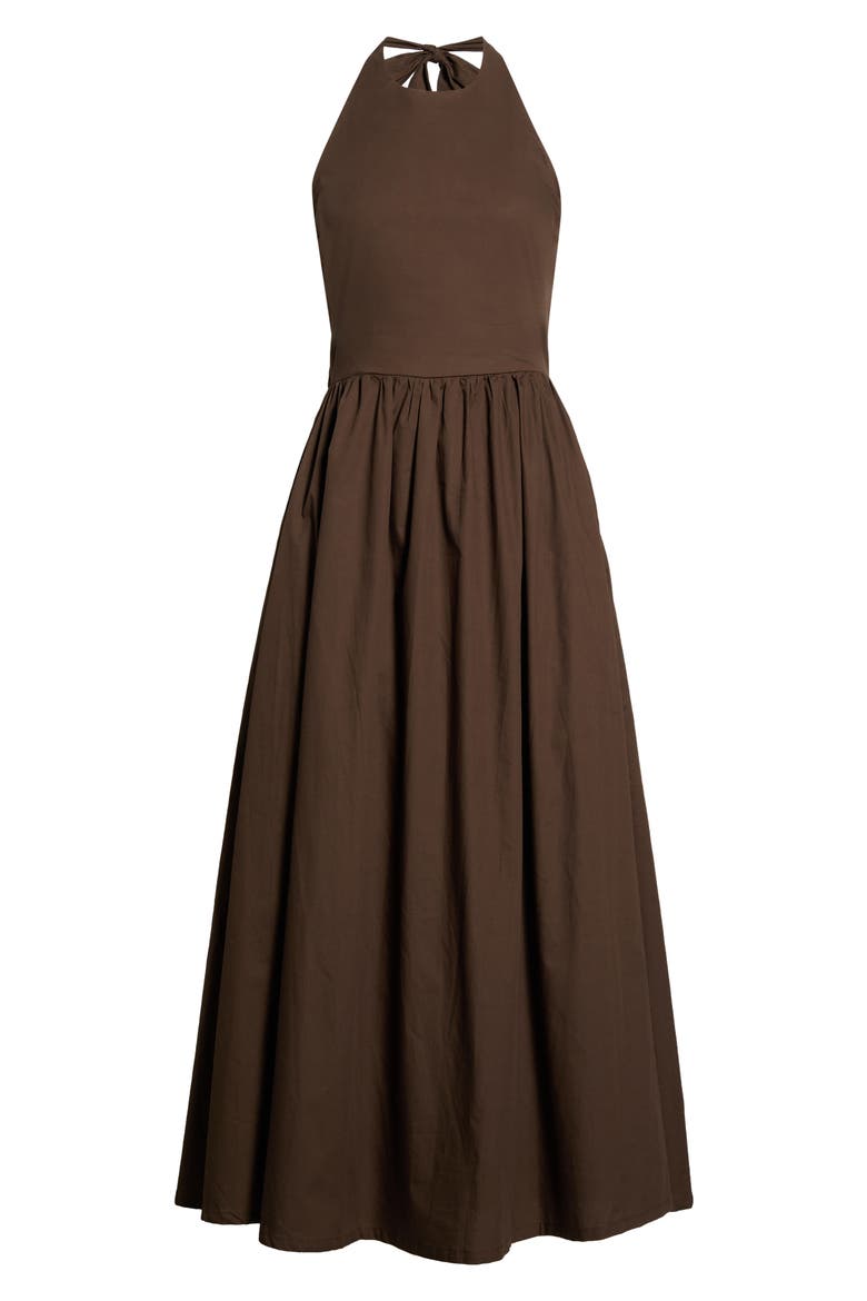 Daine Cotton Halter Midi Dress, Alternate, color, BROWN