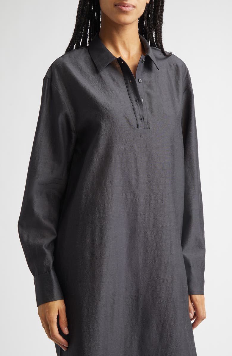 Paloma Wool Espon Long Sleeve Wool & Silk Midi Shirtdress, Alternate, color, Black