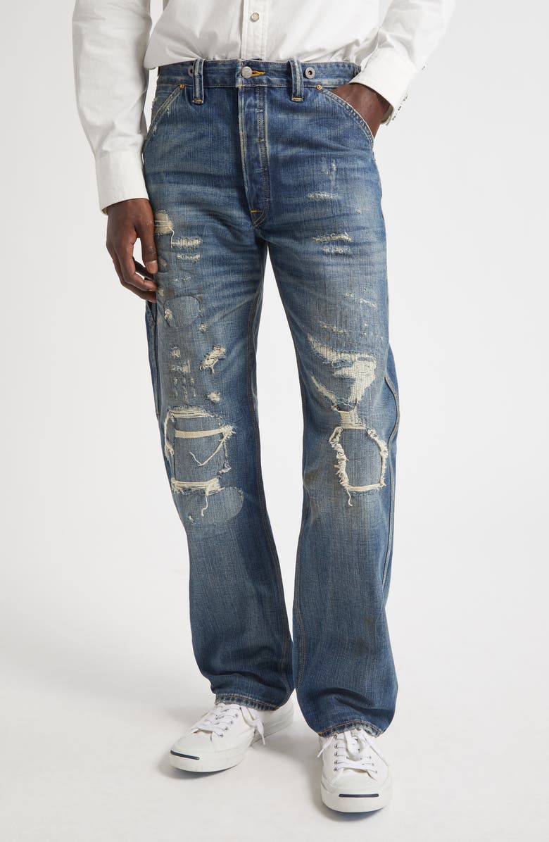 Straight Fit Distressed Carpenter Jeans