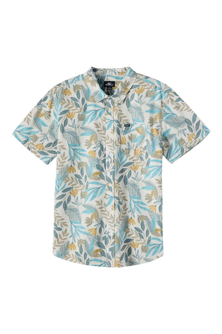 Kids' Terrace Print Short Sleeve Button-Up Shirt, Main, color, LIGHT KHAKI