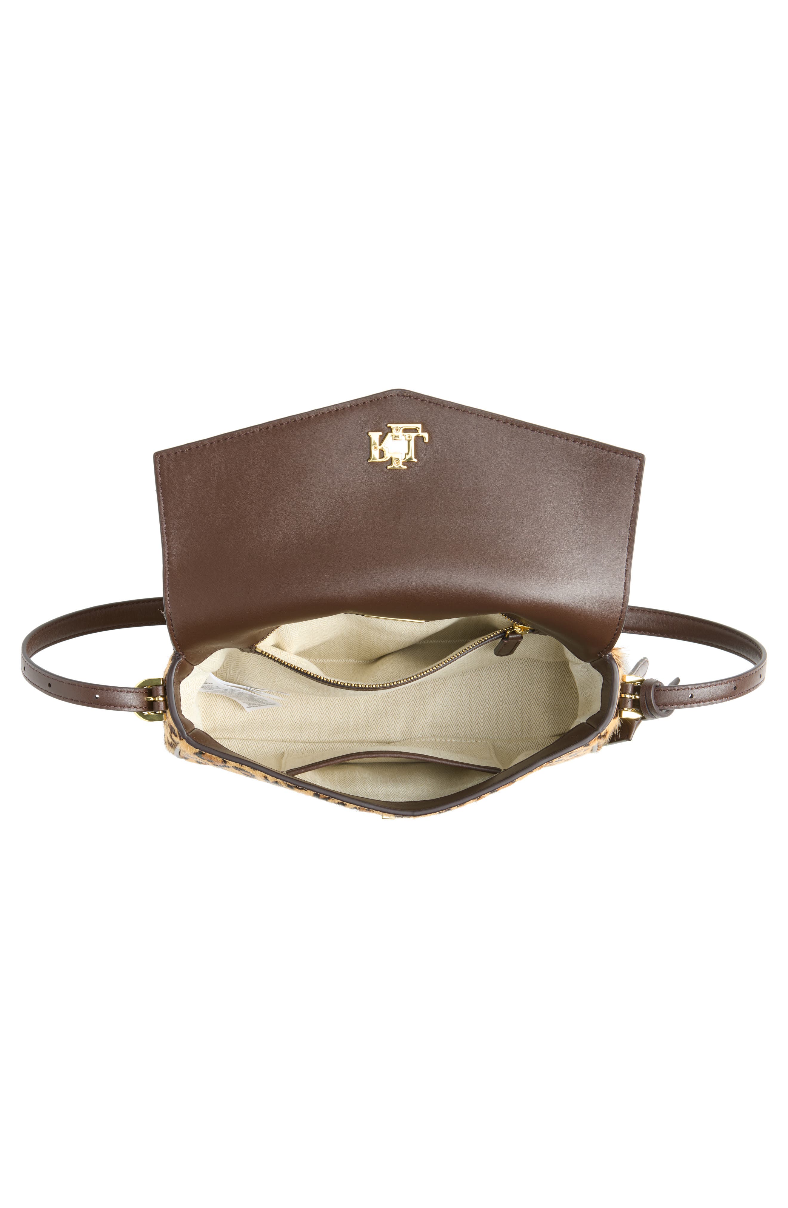 Haircalf Shoulder Bag, Alternate, color, DARK BROWN/ LEPORD PRINT
