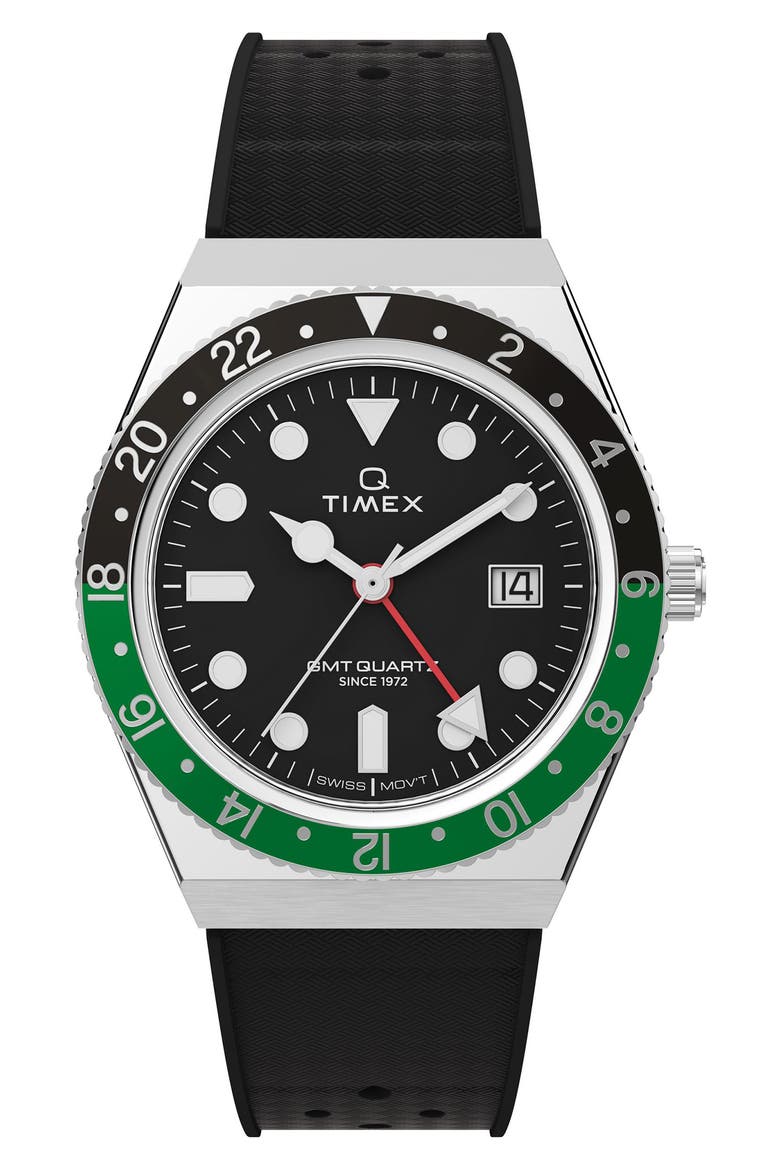 Q Timex GMT Synthetic Rubber Strap Watch, 38mm (Men) | Nordstrom