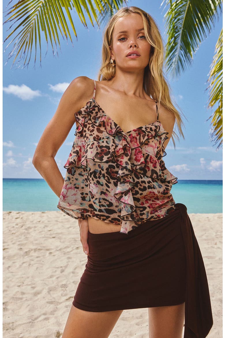 Animal Spot Ruffle Camisole, Alternate, color, BROWN