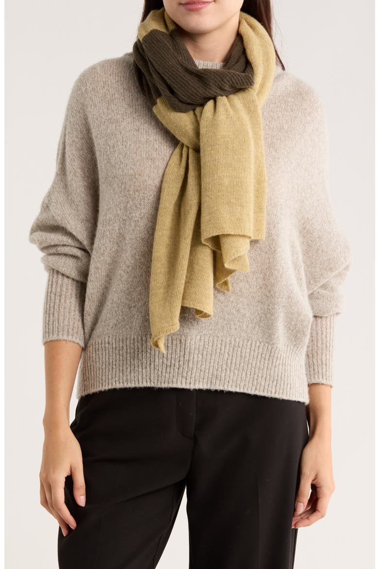 Colorblock Lambswool & Angora Blend Knit Scarf, Main, color, MUSTARD/ DARK KHAKI
