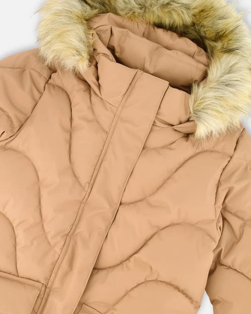 Deux Par Deux Long Wavy Quilt Puffy Winter Coat In Orange