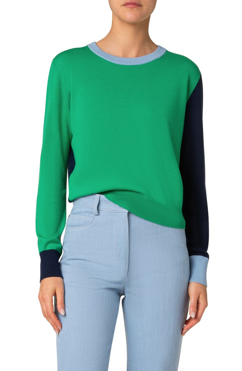 Akris punto Colorblock Virgin Merino Wool Sweater, Main, color,