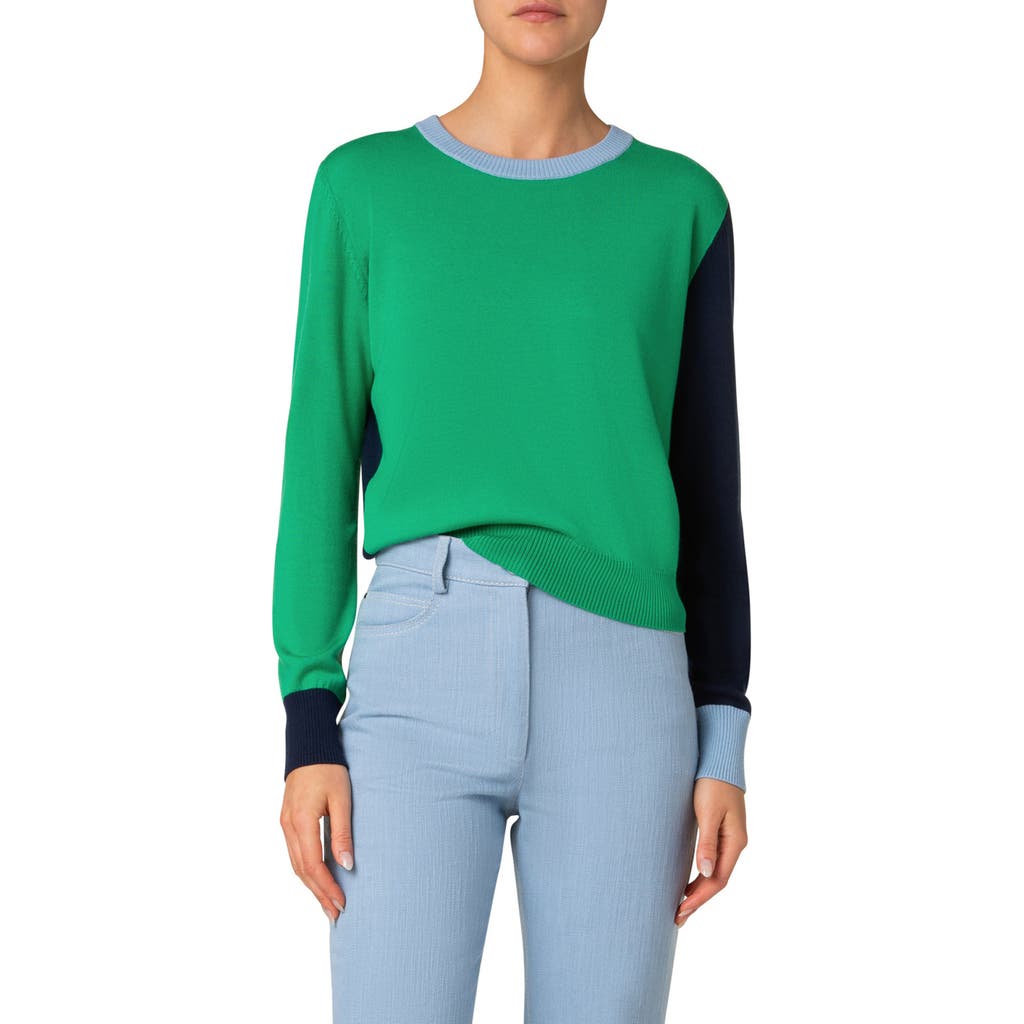 Akris Punto Colorblock Virgin Merino Wool Sweater In Sea Green-navy-sky