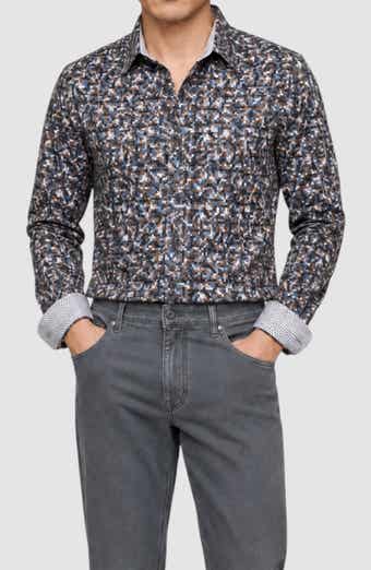 Pixel Fade Print Button Up Shirt