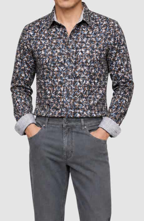 Pixel Fade Print Button Up Shirt