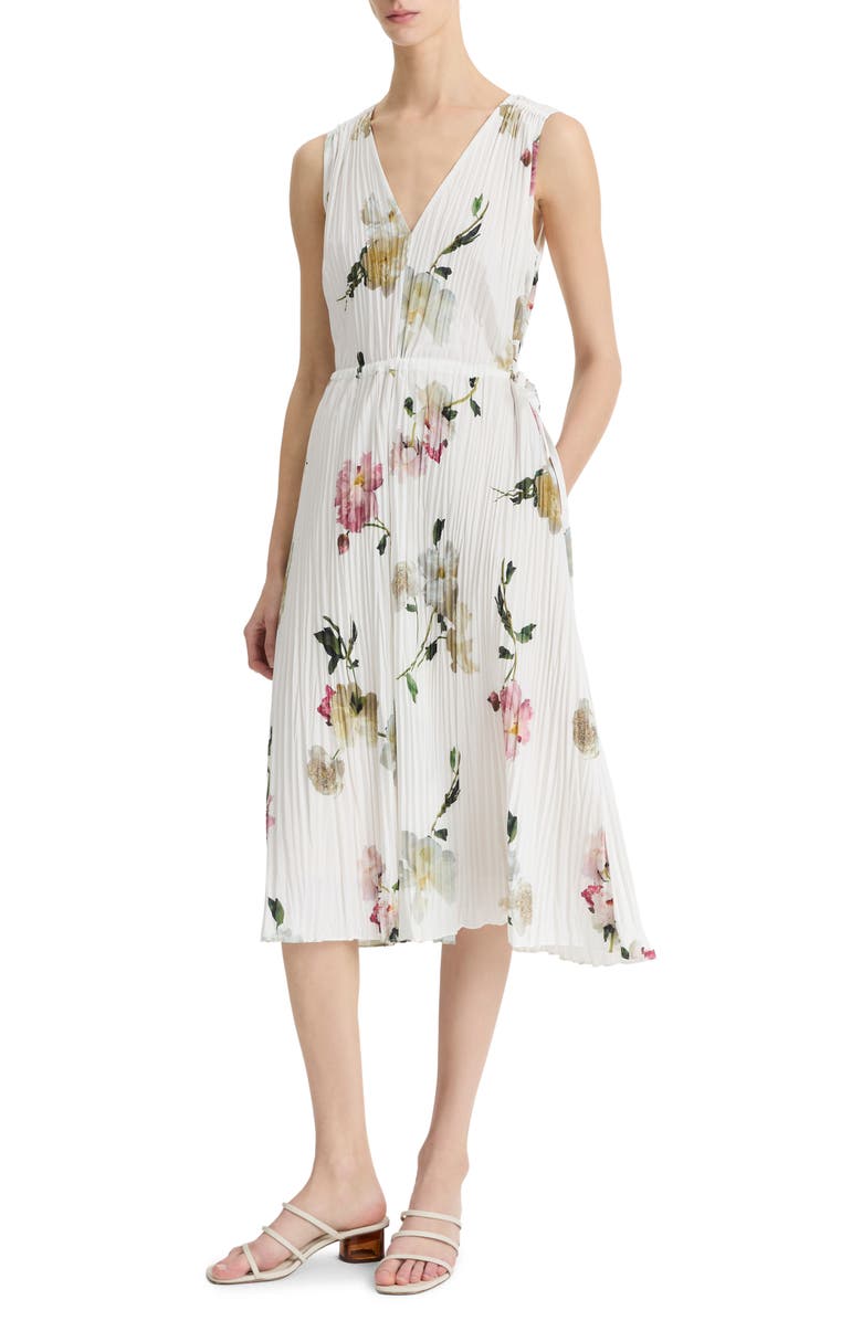 Vince Wilted Peony Print Pleated Dress, Alternate, color,