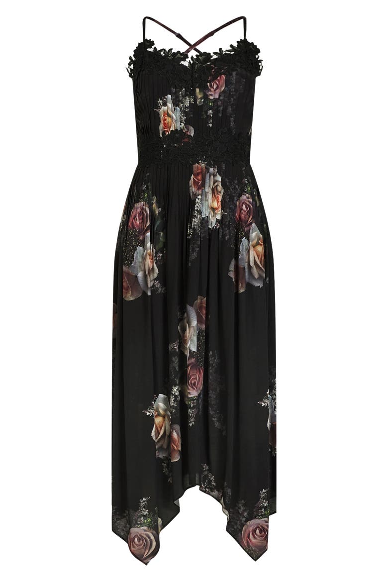 Floral Print Pleat Dress, Alternate, color, BLACK