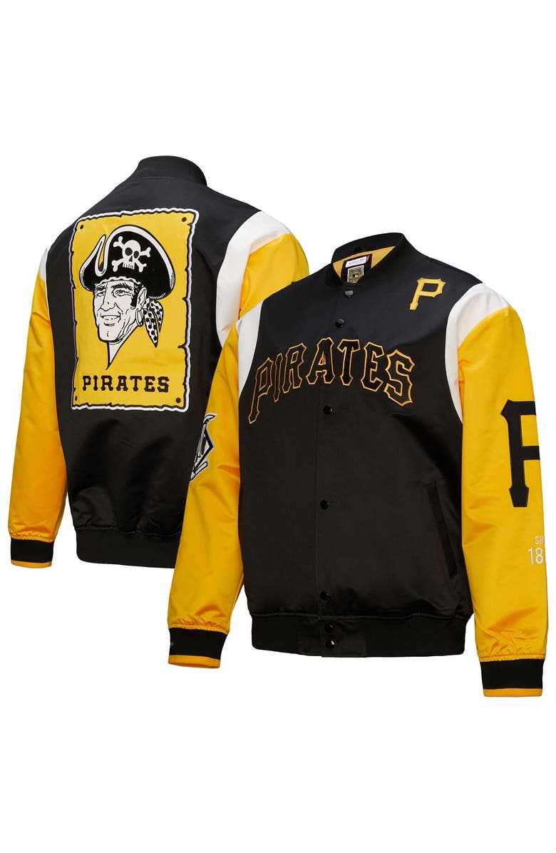 Mitchell & Ness Men's Mitchell & Ness Black/Gold Pittsburgh Pirates Cooperstown Collection Team Origins Satin Full-Snap Jacket, Alternate, color, Black