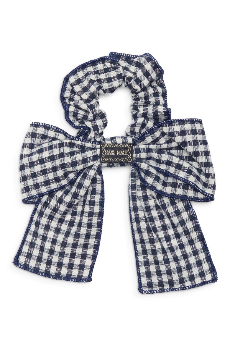 Plaid Bow Scrunchie, Alternate, color, NAVY
