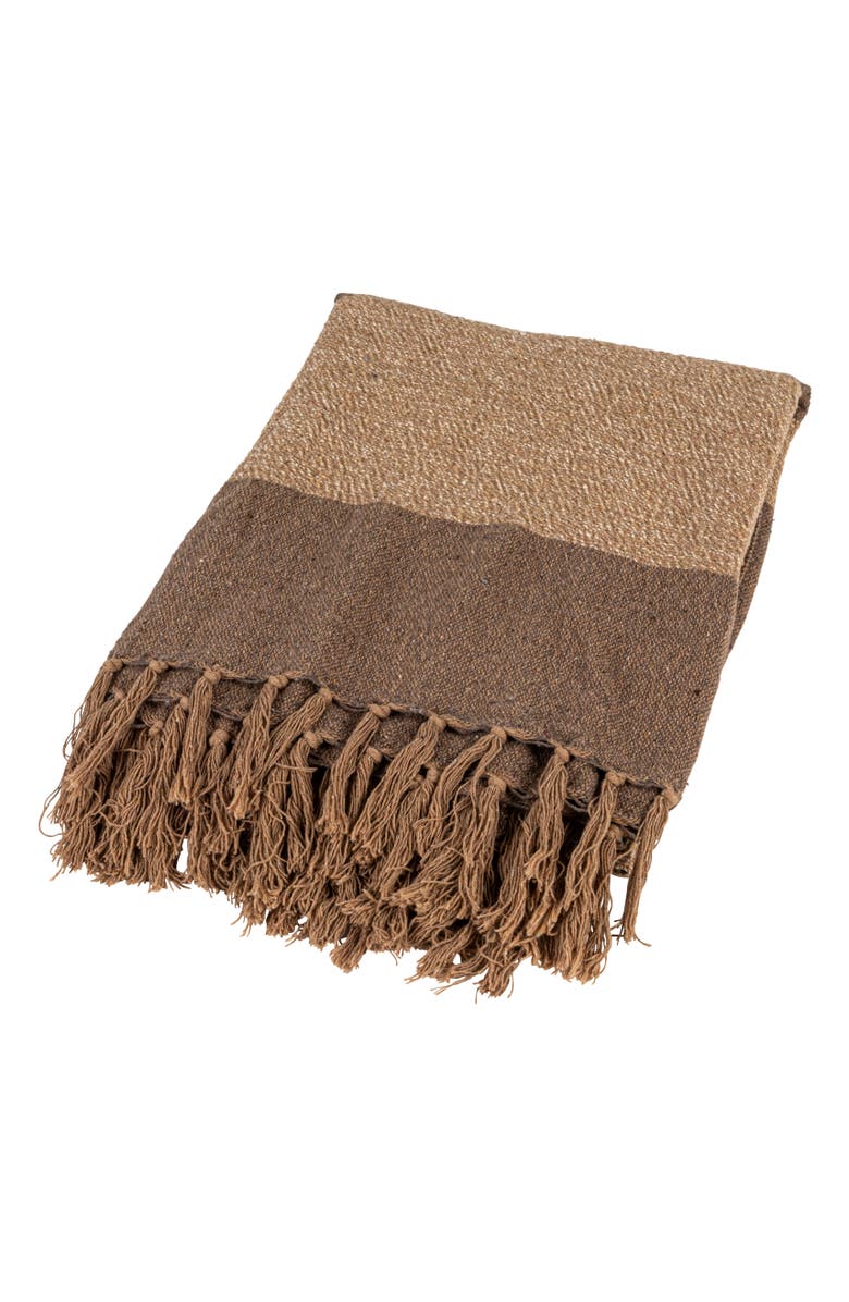 Storied Home Savannah Stripe Cotton Blend Throw, Beige and Brown, Main, color, Beige