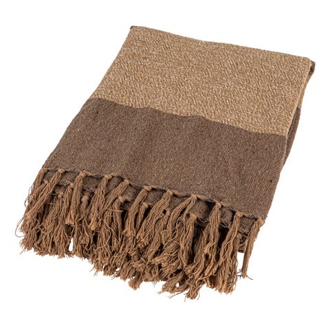 Savannah Stripe Cotton Blend Throw, Beige and Brown