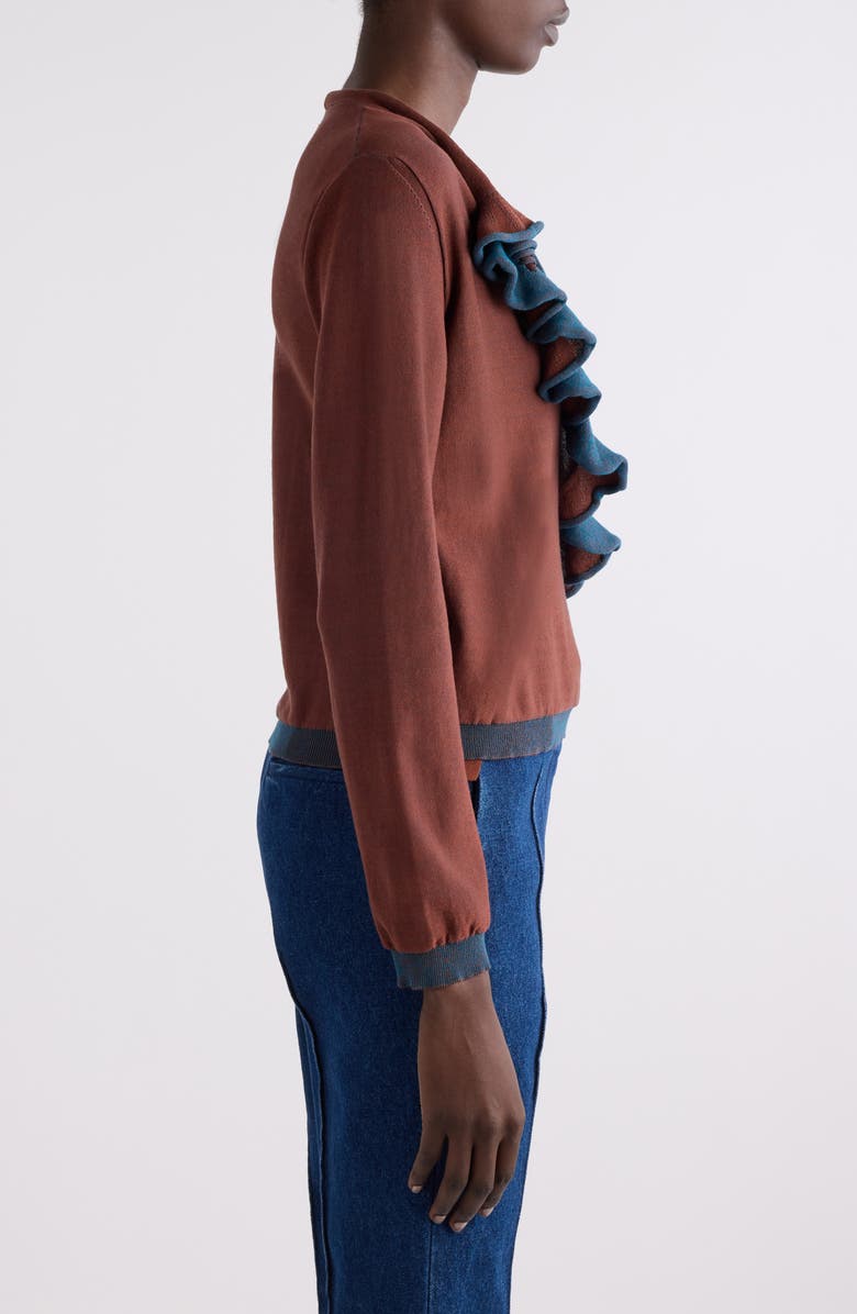 Dries Van Noten Two-Tone Ruffle Wrap Cardigan, Alternate, color, Brown