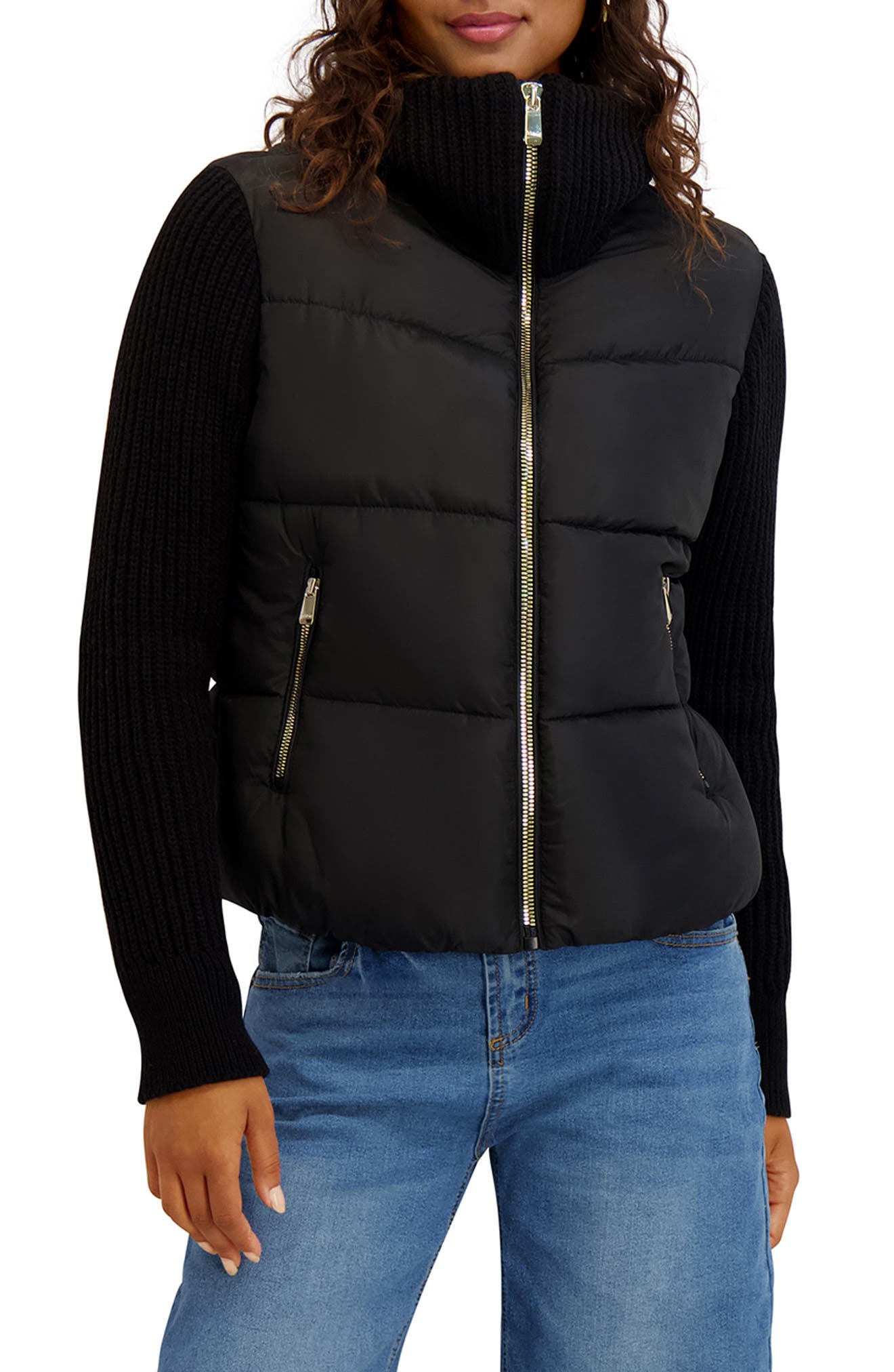 Kensie Knit Sleeve Quilted Core Jacket
