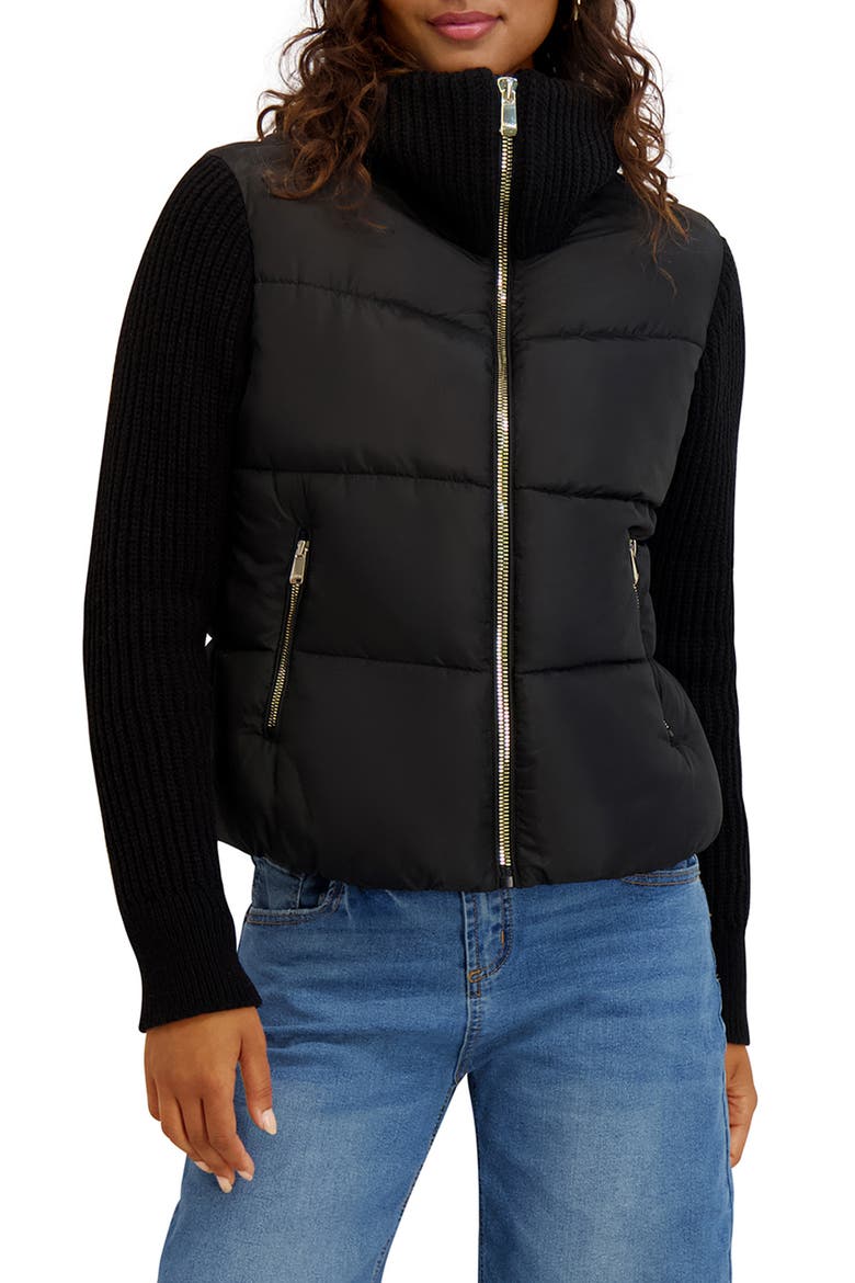Knit Sleeve Quilted Core Jacket, Main, color, BLACK