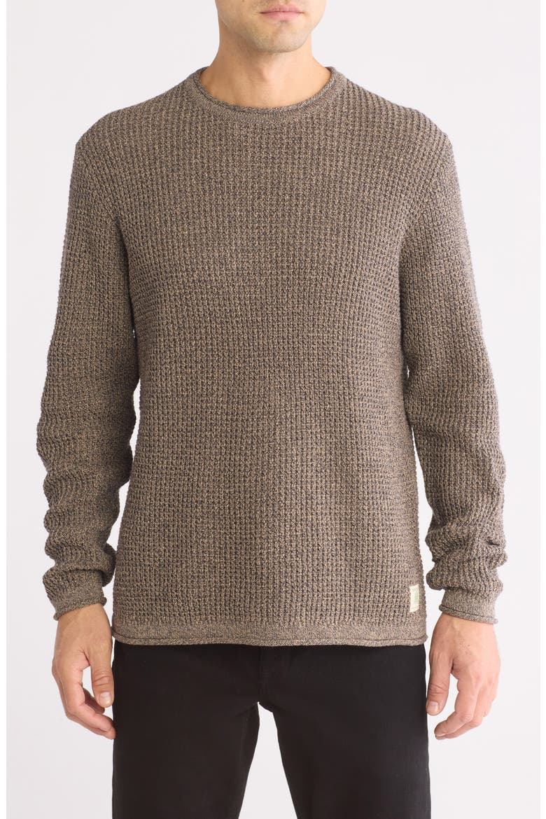Tuck Stitch Roll Crewneck Sweater, Main, color, DIJON CHARCOAL TWIST