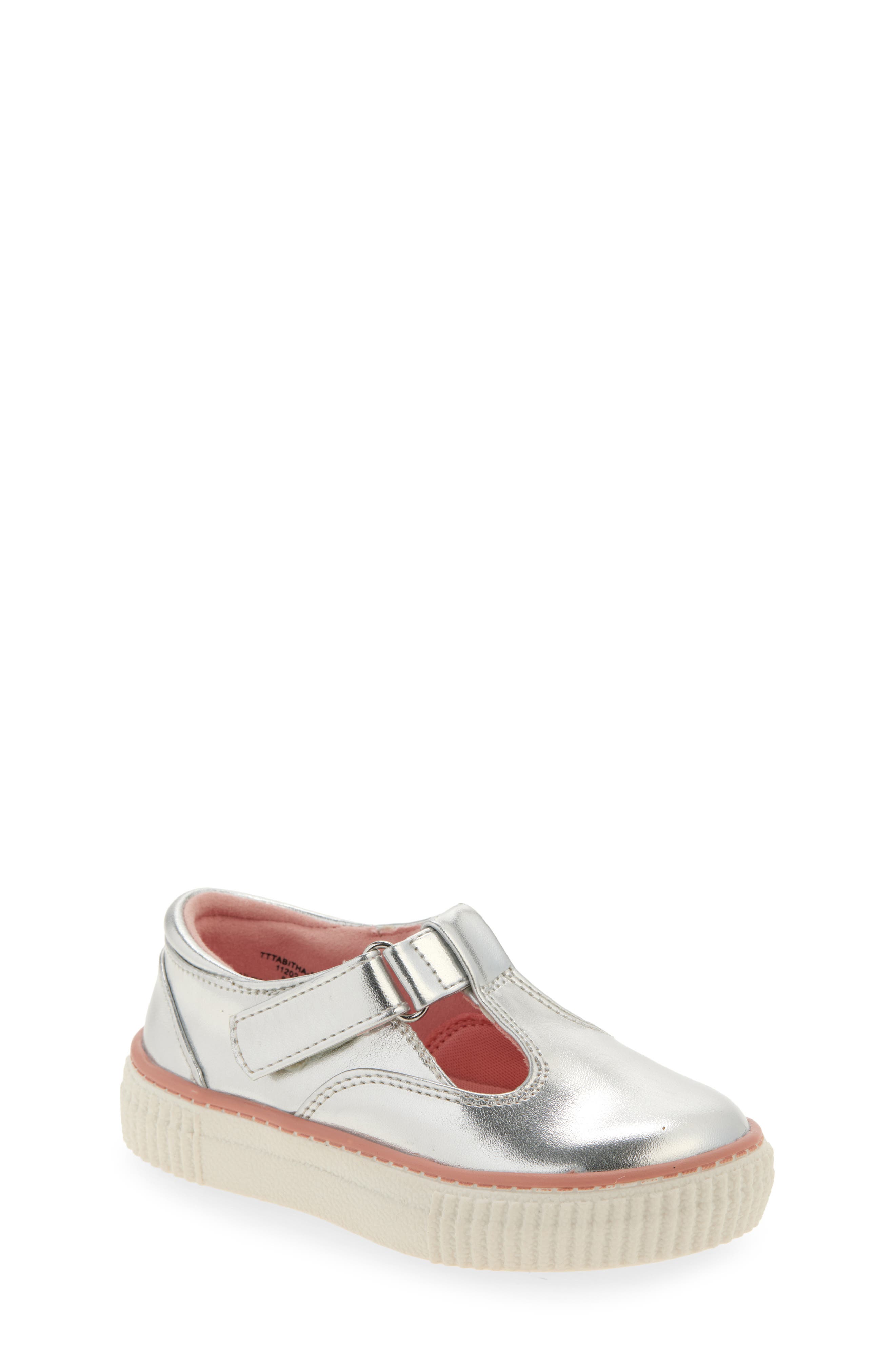 Tucker + Tate Tabitha T-Strap Mary Jane Flat, Main, color, Silver Metallic