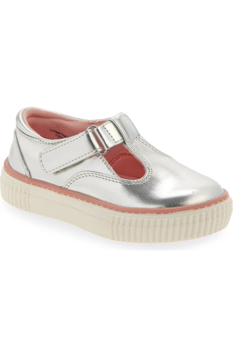 Tucker + Tate Tabitha T-Strap Mary Jane Flat, Main, color, Silver Metallic
