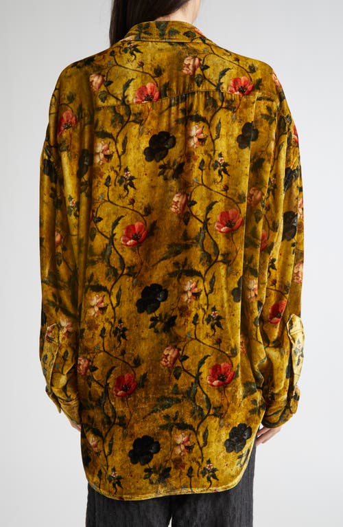 R13 Drop Neck Oversize Floral Velvet Button-up Shirt In Yellow