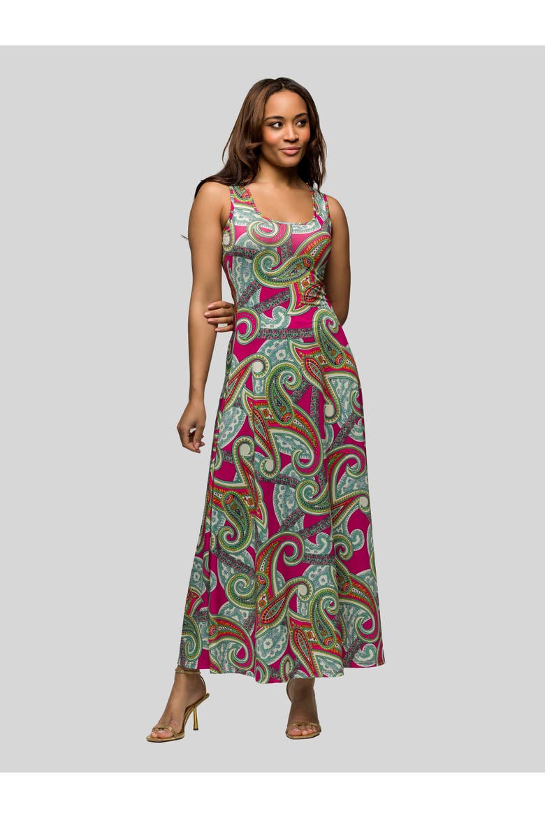 Hot Pink Paisley Print Scoop Neck A-Line Sleeveless Maxi Dress, Main, color, Pink Multi