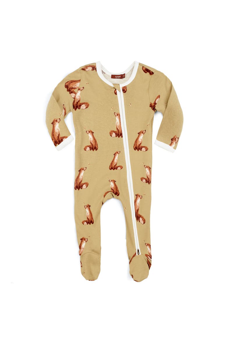 Organic Cotton Zipper Footed Romper, Main, color, Gold Fox