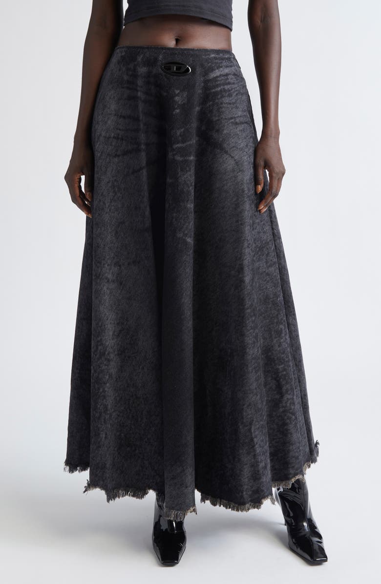DIESEL<sup>®</sup> De-Hannie-Fsh Frayed Hem Lasered Denim Maxi Skirt, Main, color, Black/ Denim