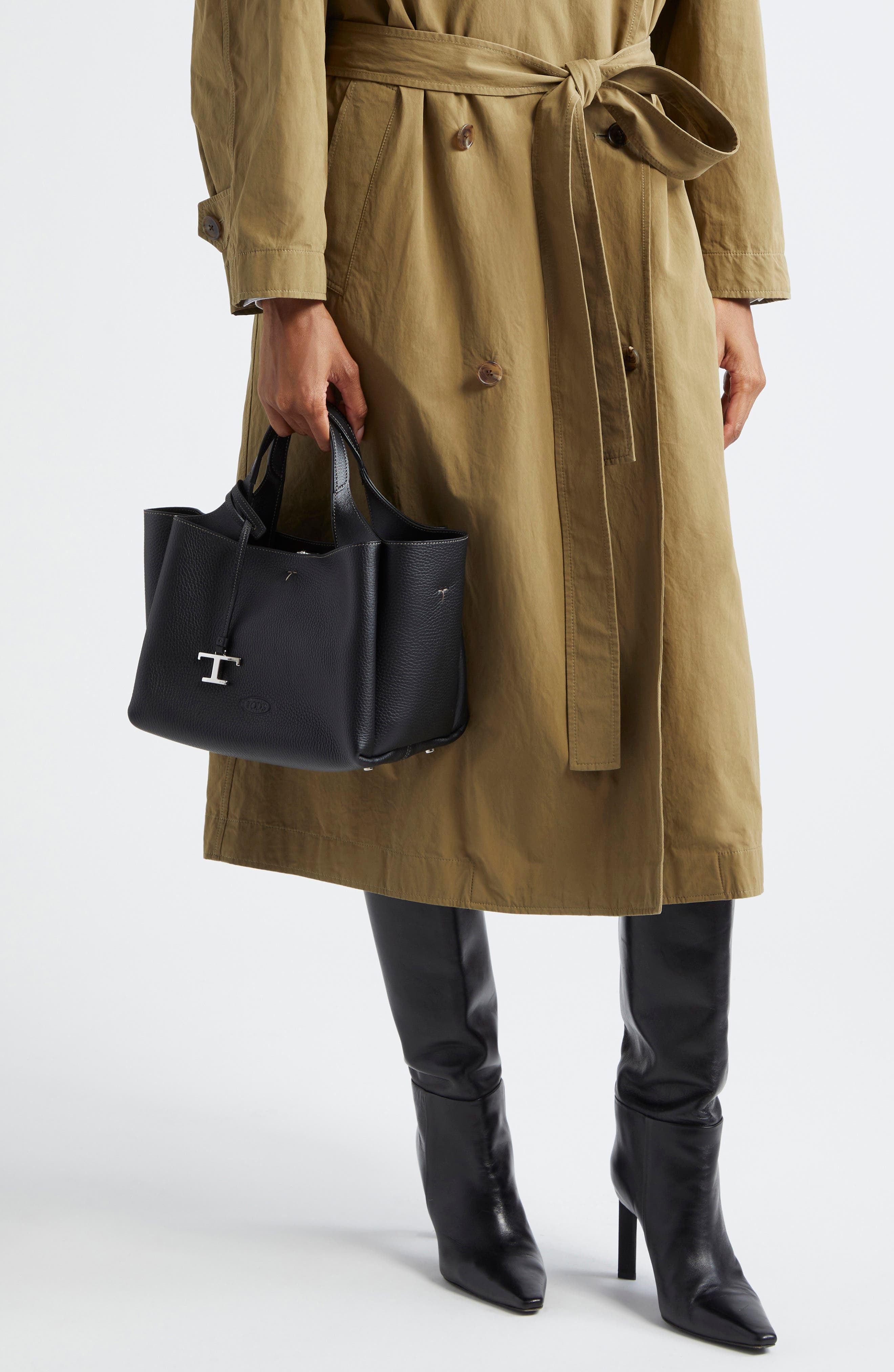 Tod's Mini Leather Tote, Alternate, color, Nero