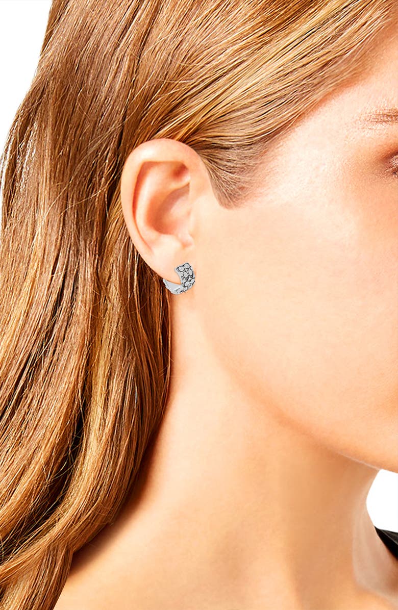 COACH Logo Quilt Huggie Hoop Earrings, Alternate, color, 