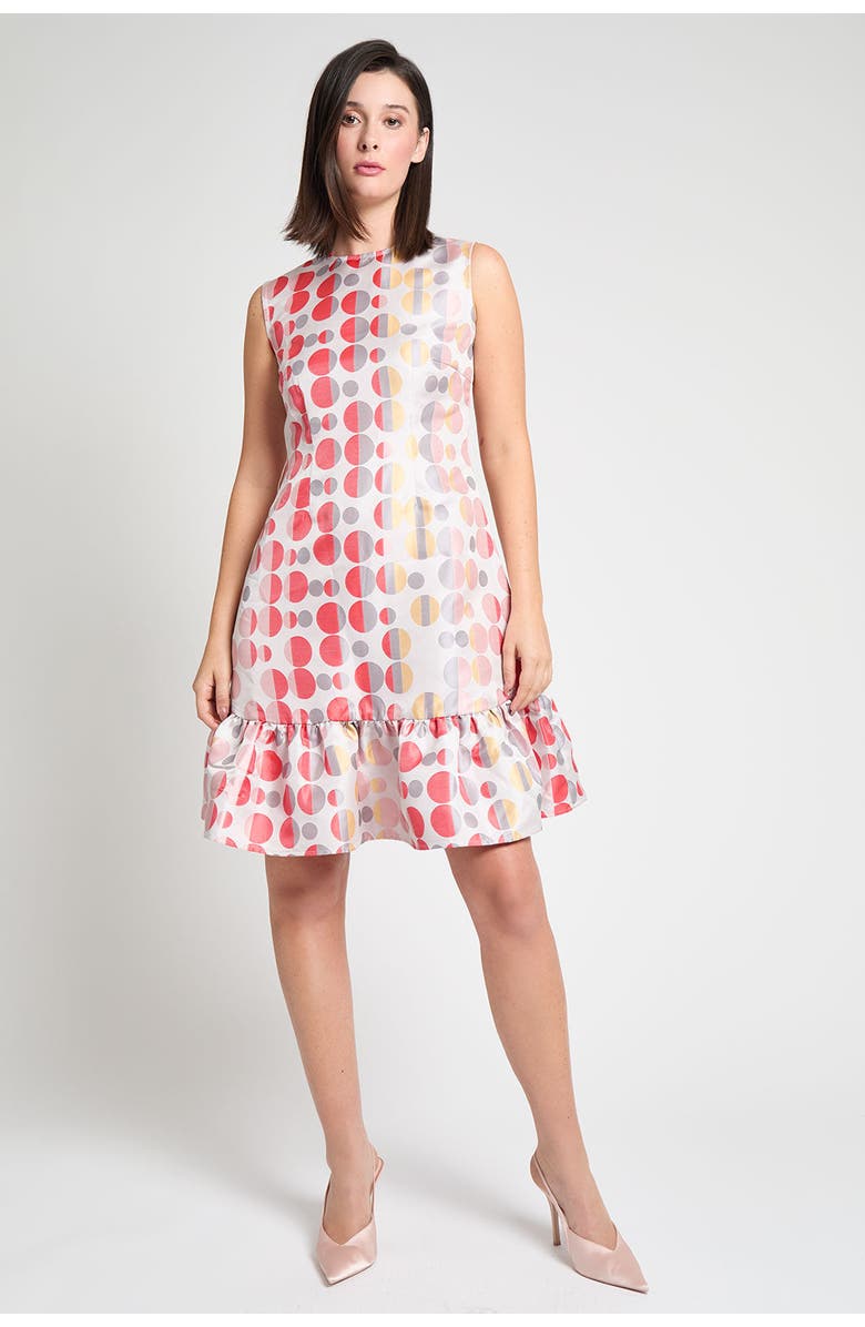 Ming Wang Polka Dot Woven A Line Dress, Alternate, color, Rosy/Sunkist/Lemon/Lunar/White