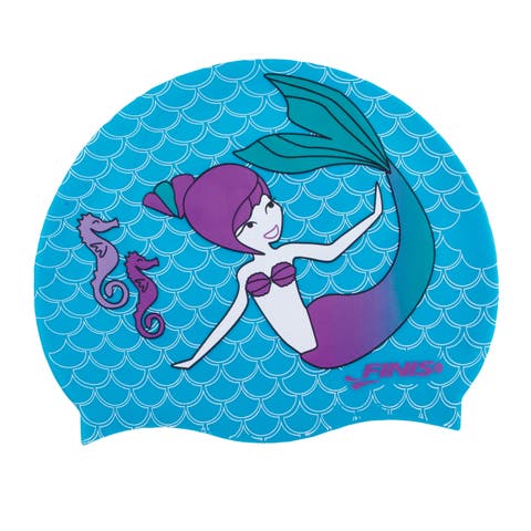 Mermaid Kids Swim Cap 100% Silicone Fun Prints Universal Fit Chlorine Protection