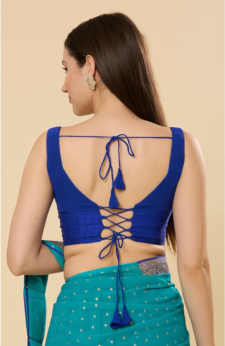 One Minute Saree<sup>®</sup> Celia Georgette Printed Criss-Cross Adjustable Tie-Back Blouse, Alternate, color, 