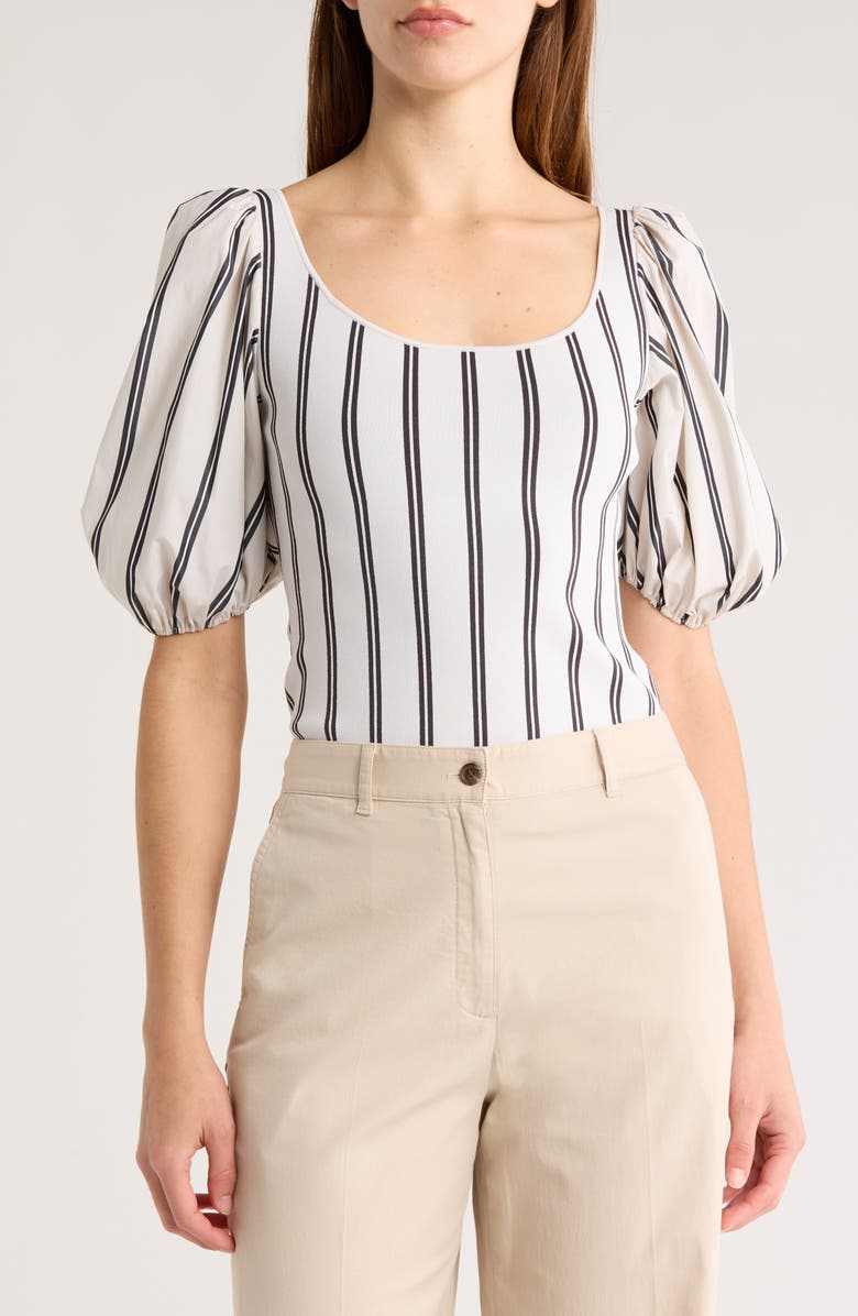 Theory Stripe Puff Sleeve Crop Top, Main, color,