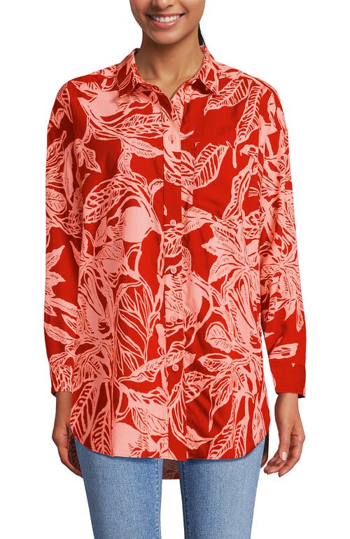 Lands' End Plus Size Cotton Voile Billowy Oversized Shirt In Red