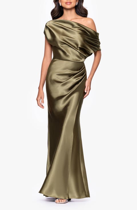 One-Shoulder Satin Sheath Gown