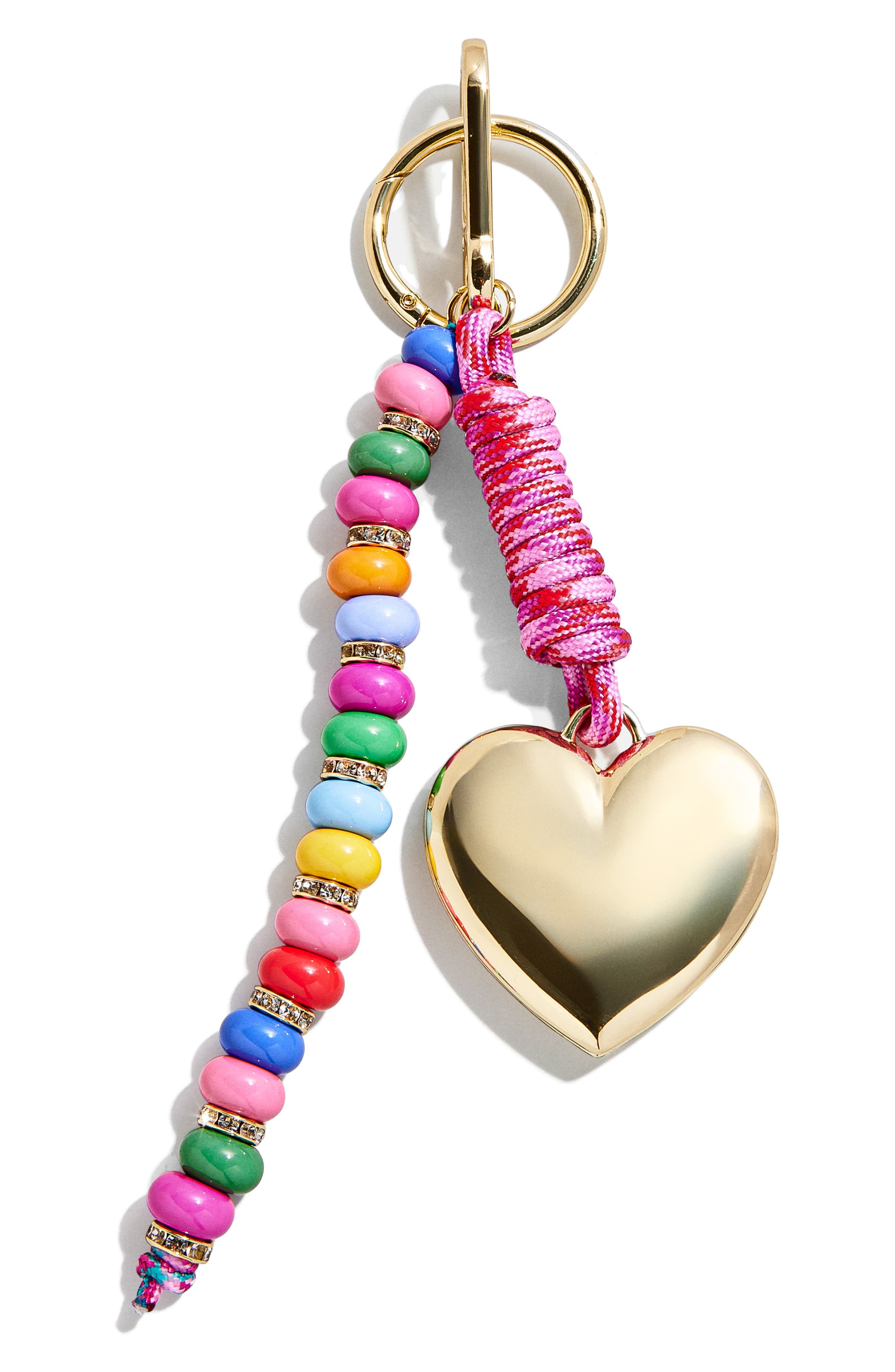 BaubleBar Statement Heart Beaded Key Ring Bag Charm, Main, color, Pink Multi